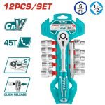 Total - Ratelset 1/2'' - 11 delig - 10-15, 17, 19, 21 & 24 mm doppen - Verlengstuk - Ratel 1/2''