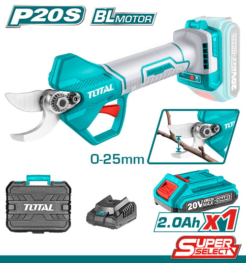 Total - Snoeischaar - Takkenschaar - Lithium ion 2,0ah 20V - Inclusief 1x accu 1 x lader