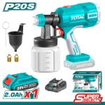 Total - Verfspuit - Verfpistool - Lithium ion 2,0ah 20V Inclusief 1x accu, 1x lader & 4x accessoires