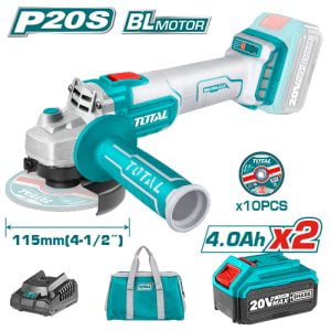 Total tools - Haakse slijper 115mm - Lithium ion 4,0ah 20V - Inclusief 2x accu, 1x lader & opbergtas